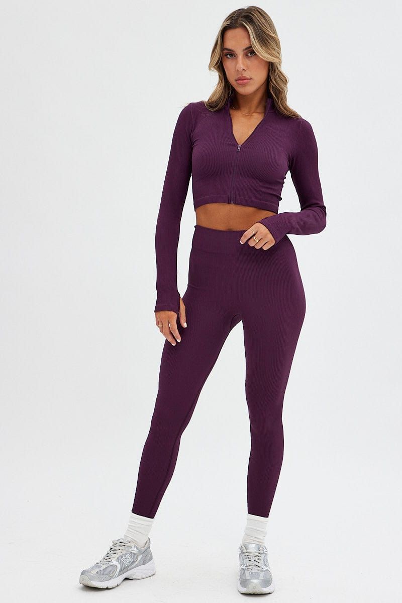 Purple Zip up Top Seamless Activewear sold by Ally Fashion product image thumbnail 2