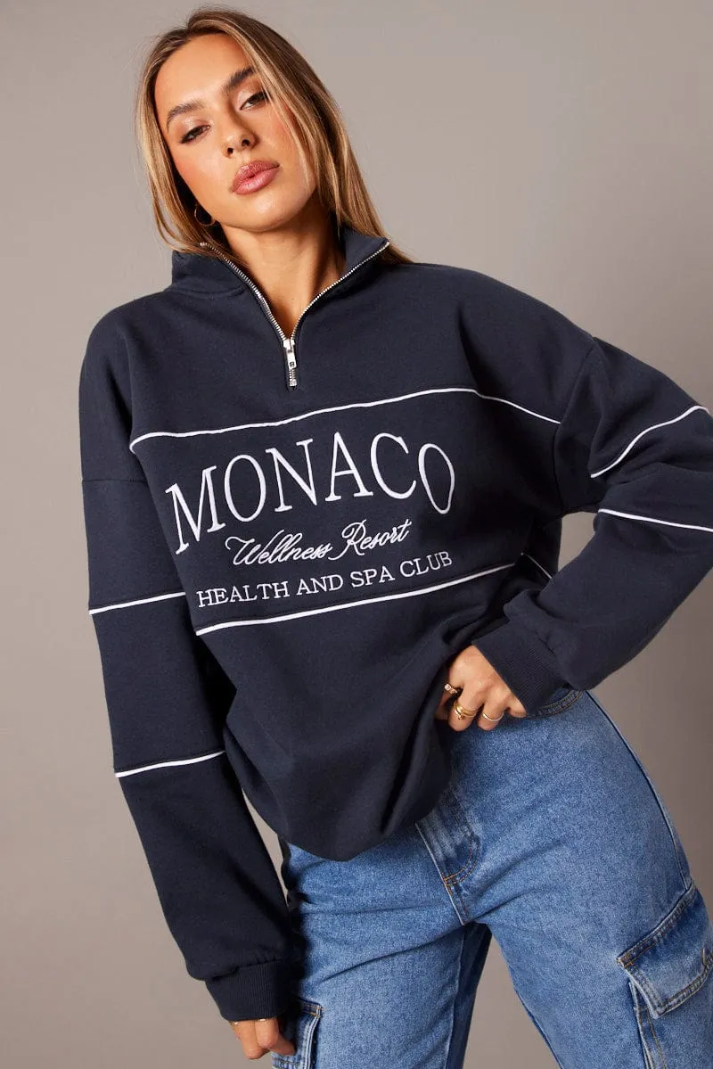 Blue Zip Sweater Funnel Neck Oversized sold by Ally Fashion product image thumbnail 3