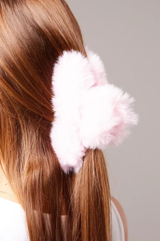 Pink Faux Fur Claw Clip sold by Ally Fashion