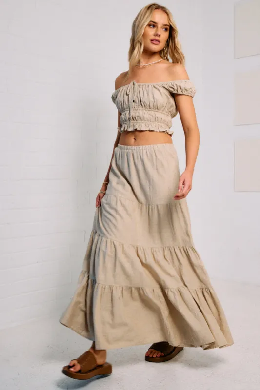 Beige Maxi Skirt Tiered sold by Ally Fashion