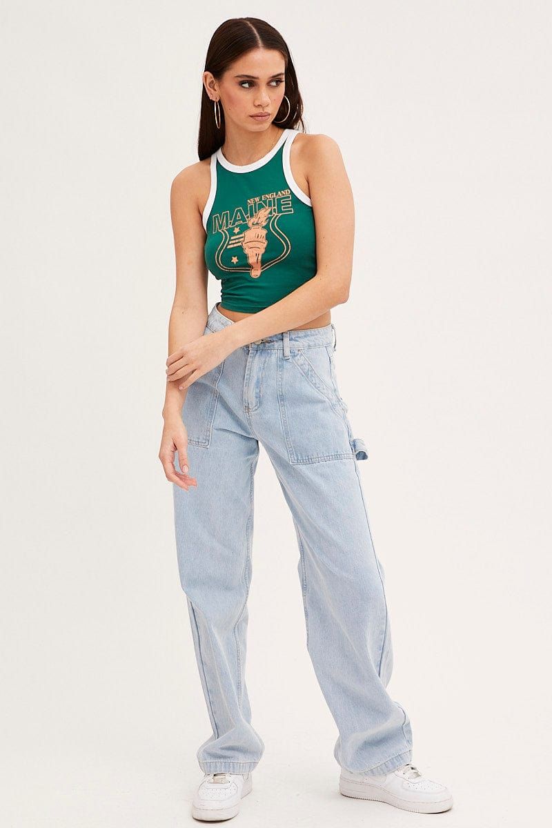 Green Sleeveless Tank Racer Back Contrast Bind sold by Ally Fashion product image thumbnail 2