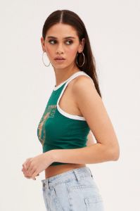 Green Sleeveless Tank Racer Back Contrast Bind sold by Ally Fashion