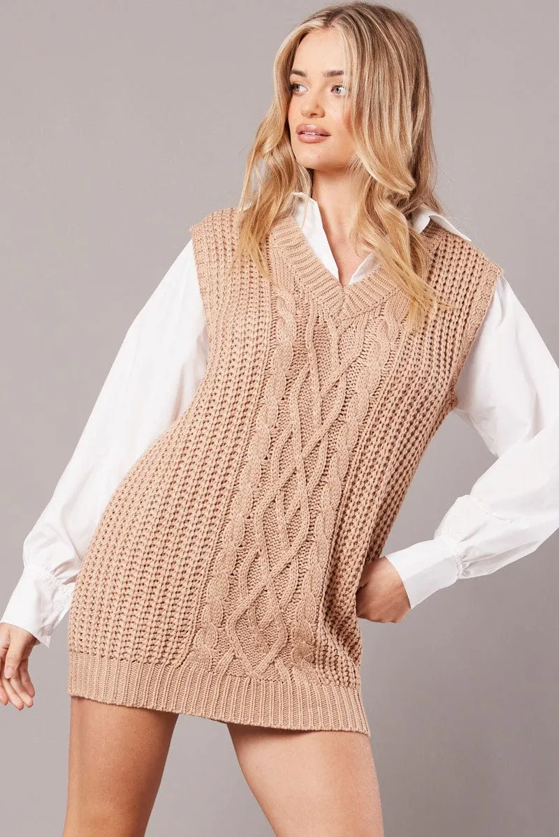 Beige Knit Top Jumper sold by Ally Fashion product image thumbnail 3
