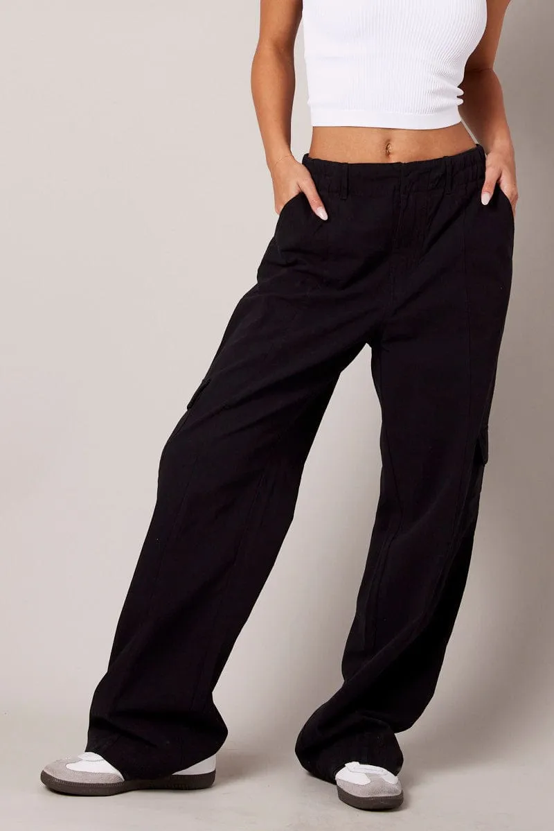 Black Cargo Pants Mid Rise sold by Ally Fashion