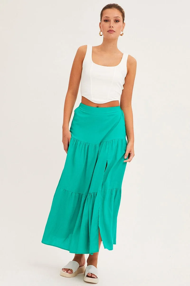 Green Maxi Skirt High Waist Split Tiered sold by Ally Fashion product image thumbnail 3