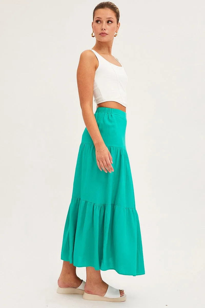 Green Maxi Skirt High Waist Split Tiered sold by Ally Fashion product image thumbnail 4