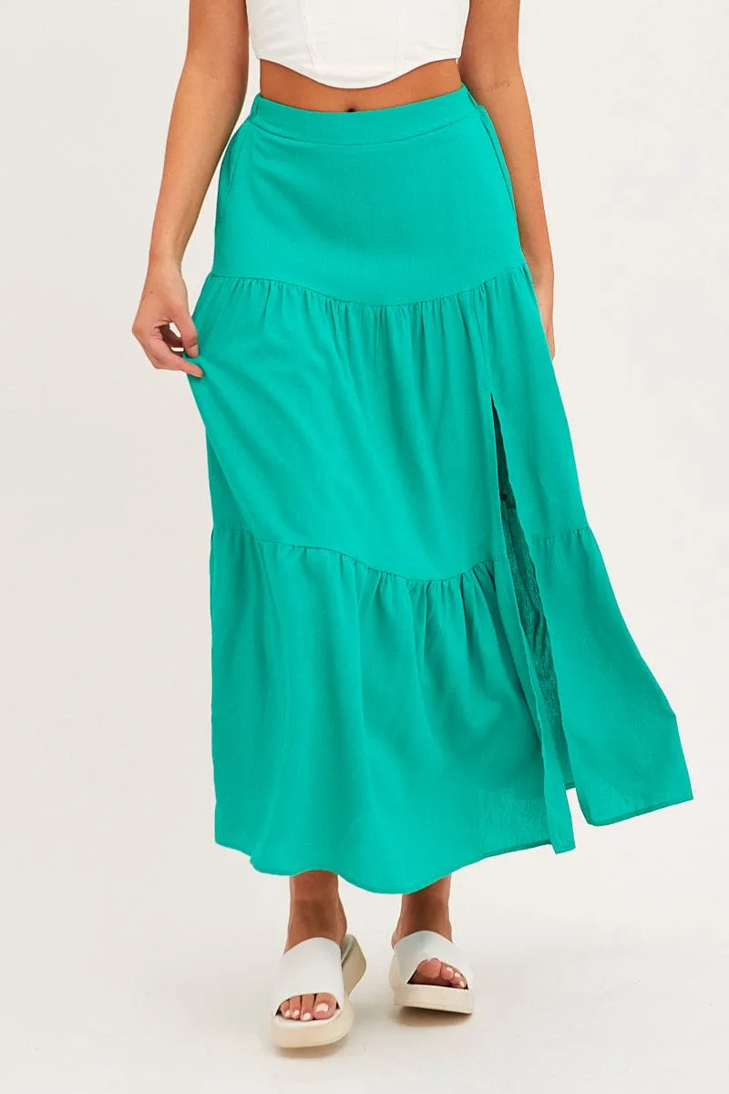 Green Maxi Skirt High Waist Split Tiered sold by Ally Fashion product image thumbnail 2