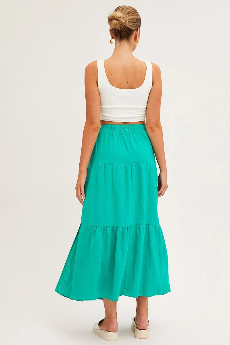 Green Maxi Skirt High Waist Split Tiered sold by Ally Fashion product image thumbnail 5