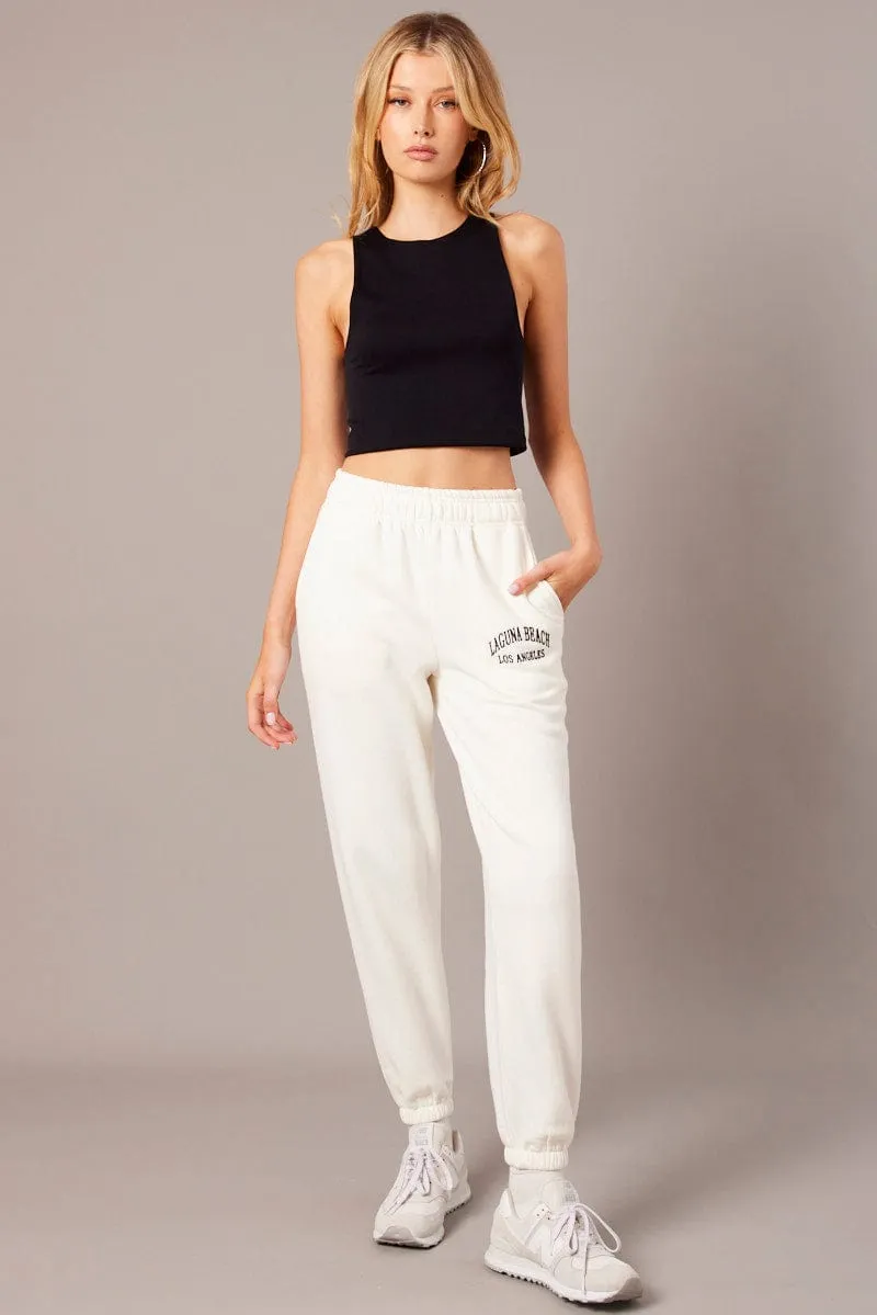White Track Pants High Rise sold by Ally Fashion product image thumbnail 2