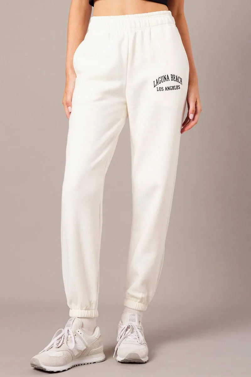 White Track Pants High Rise sold by Ally Fashion product image thumbnail 3