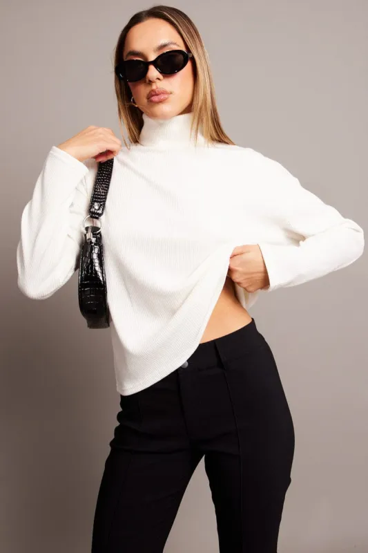 White Top High Neck Long Sleeve Relaxed Fit Rib Jersey sold by Ally Fashion