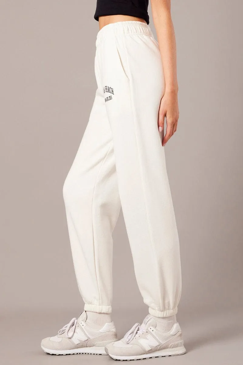 White Track Pants High Rise sold by Ally Fashion product image thumbnail 4