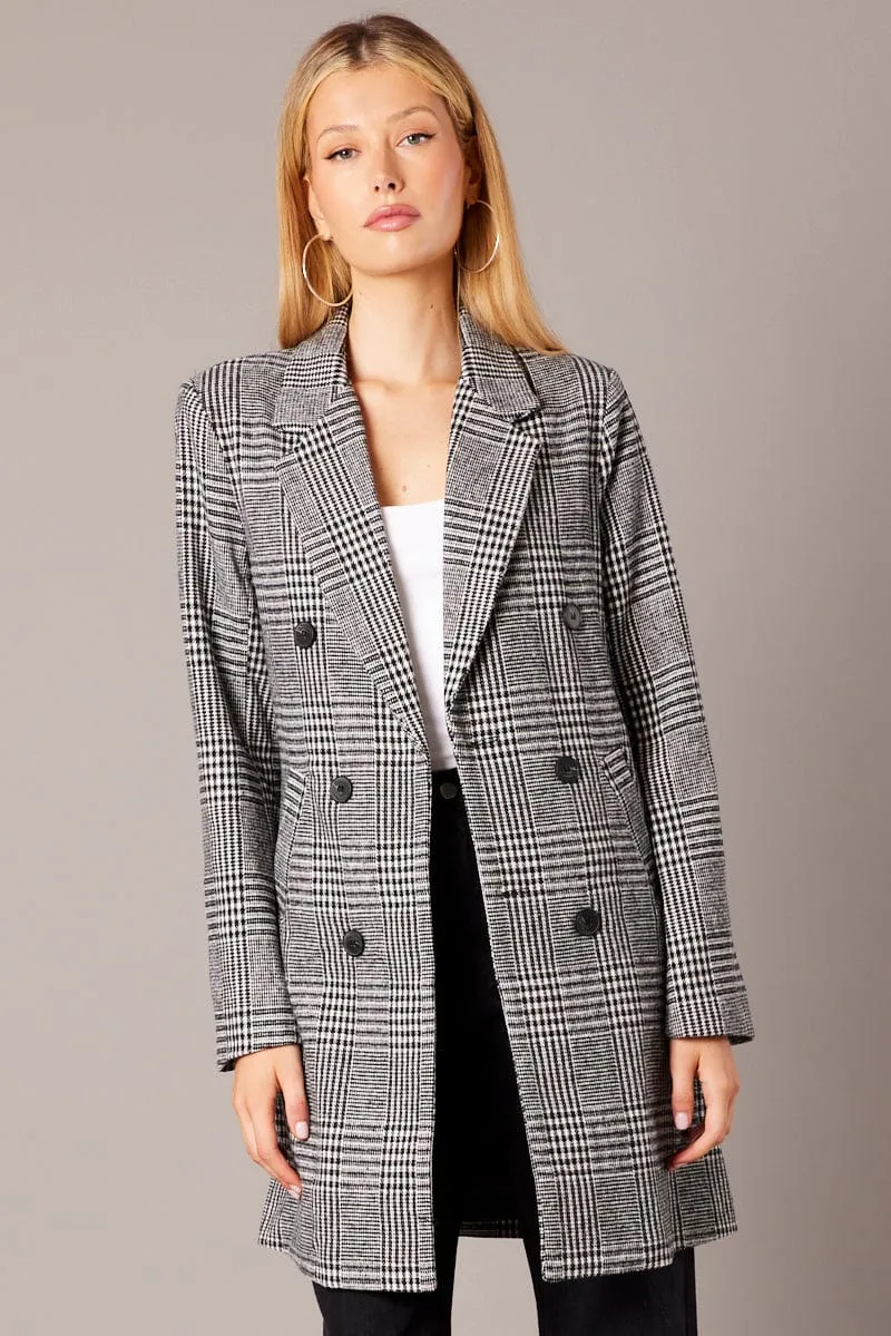 Black Check Coat Longline Collared Long Sleeve sold by Ally Fashion product image thumbnail 3