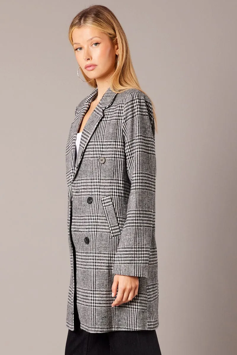 Black Check Coat Longline Collared Long Sleeve sold by Ally Fashion product image thumbnail 4