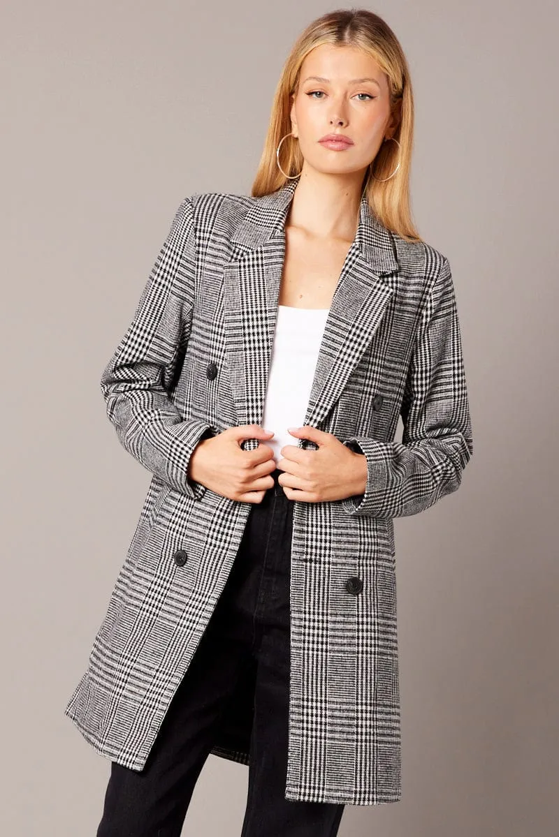 Black Check Coat Longline Collared Long Sleeve sold by Ally Fashion