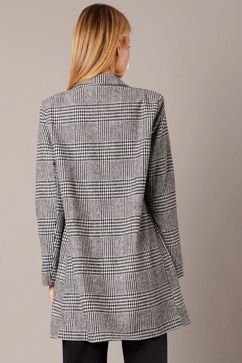 Black Check Coat Longline Collared Long Sleeve sold by Ally Fashion product image thumbnail 5