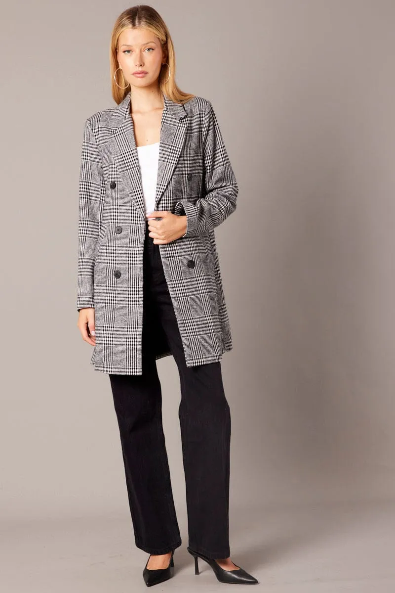 Black Check Coat Longline Collared Long Sleeve sold by Ally Fashion product image thumbnail 2