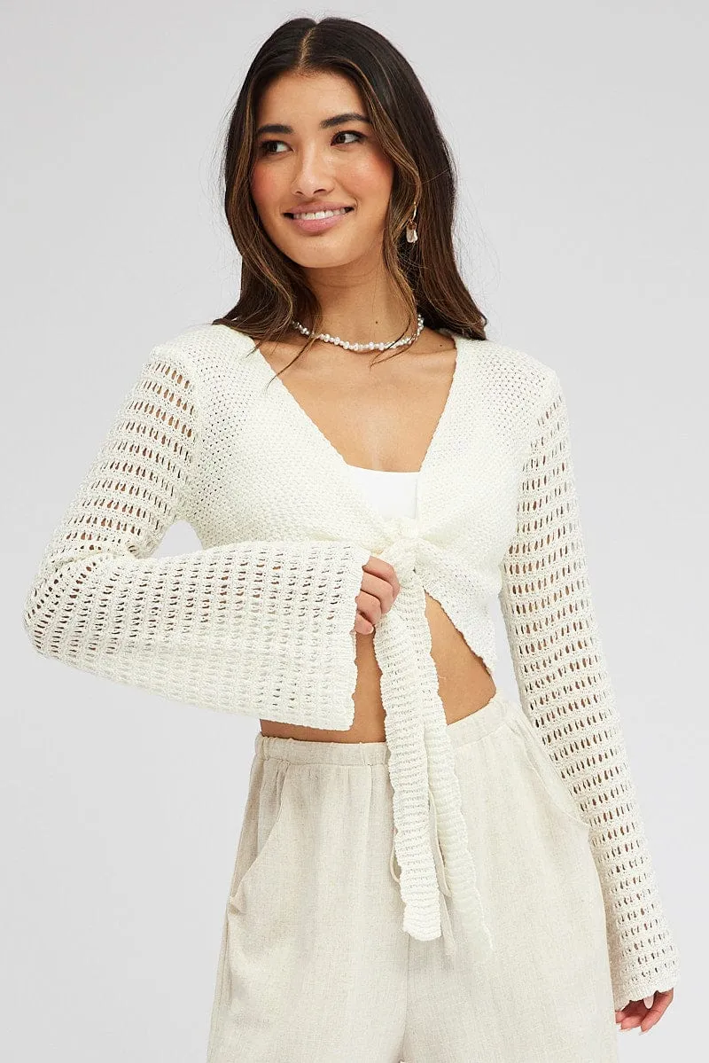 White Crochet Tie Up Cardigan sold by Ally Fashion product image thumbnail 3