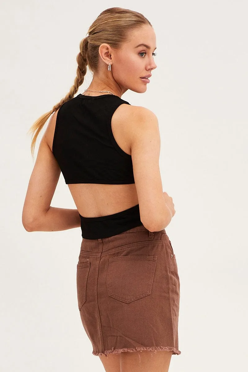 Brown Denim Skirt Mini Asymmetric Hem sold by Ally Fashion product image thumbnail 5