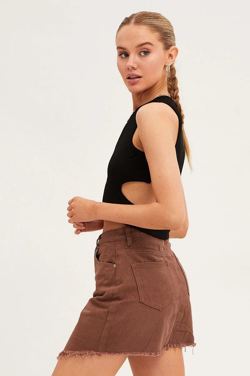 Brown Denim Skirt Mini Asymmetric Hem sold by Ally Fashion product image thumbnail 4