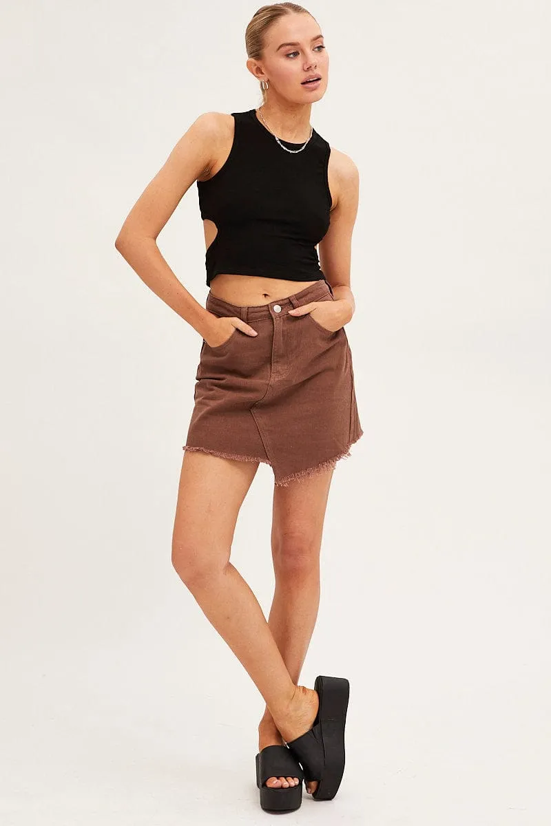 Brown Denim Skirt Mini Asymmetric Hem sold by Ally Fashion product image thumbnail 3