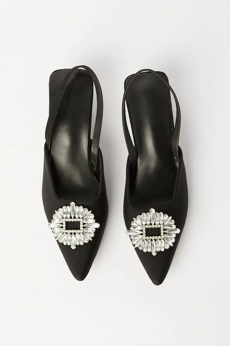 Black Rhinestone Decor Heeled Slingback sold by Ally Fashion product image thumbnail 4