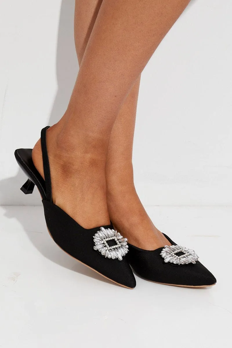 Black Rhinestone Decor Heeled Slingback sold by Ally Fashion