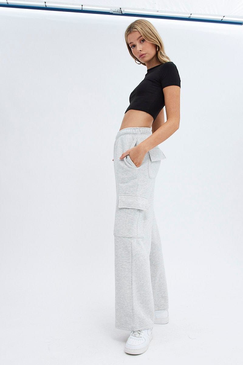 Grey Cargo Track Pants High Rise sold by Ally Fashion