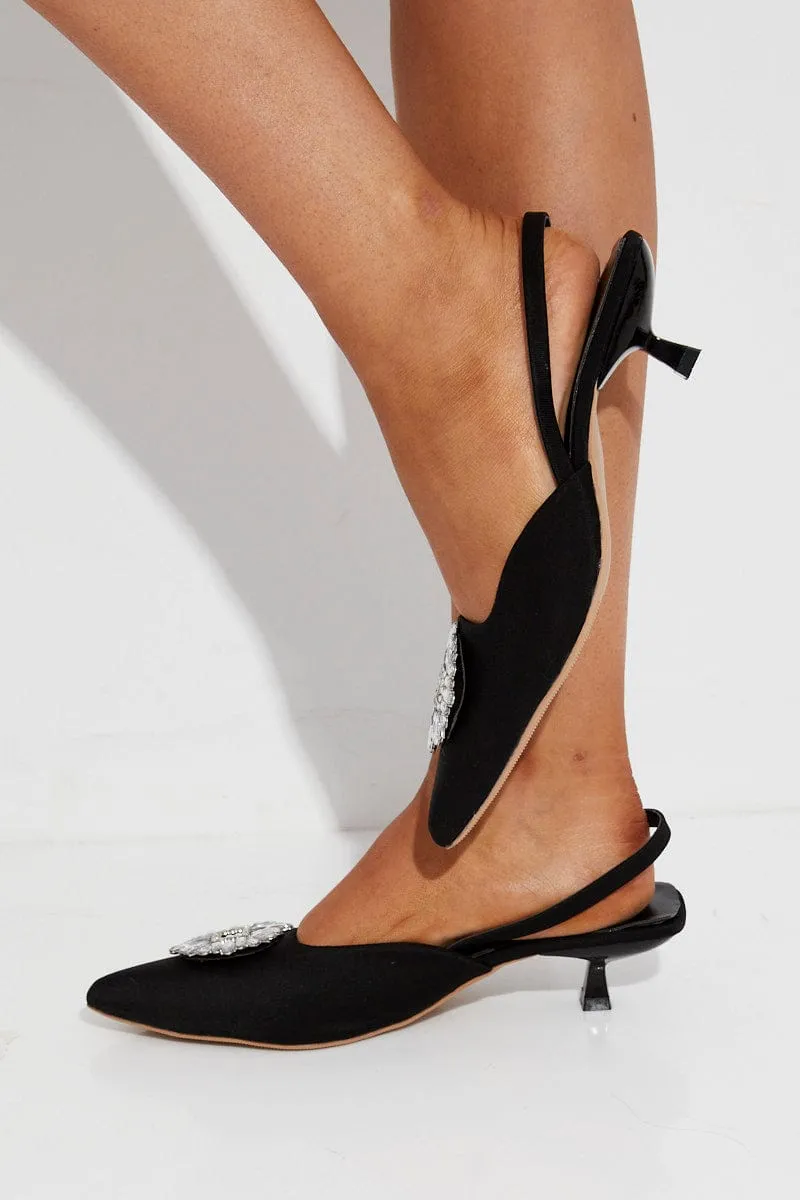 Black Rhinestone Decor Heeled Slingback sold by Ally Fashion product image thumbnail 2