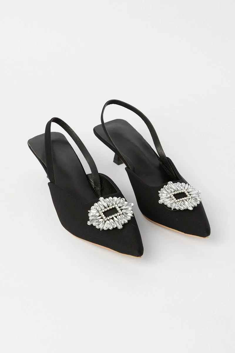 Black Rhinestone Decor Heeled Slingback sold by Ally Fashion product image thumbnail 3