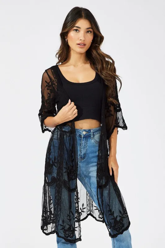 Black Kimono Longline Half Sleeve sold by Ally Fashion