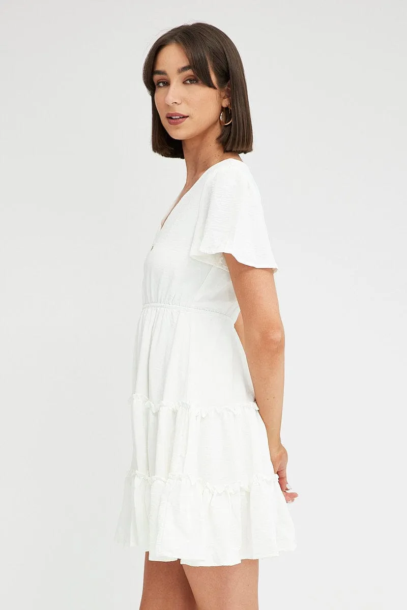 White Fit And Flare Dress Short Sleeve Mini sold by Ally Fashion product image thumbnail 4