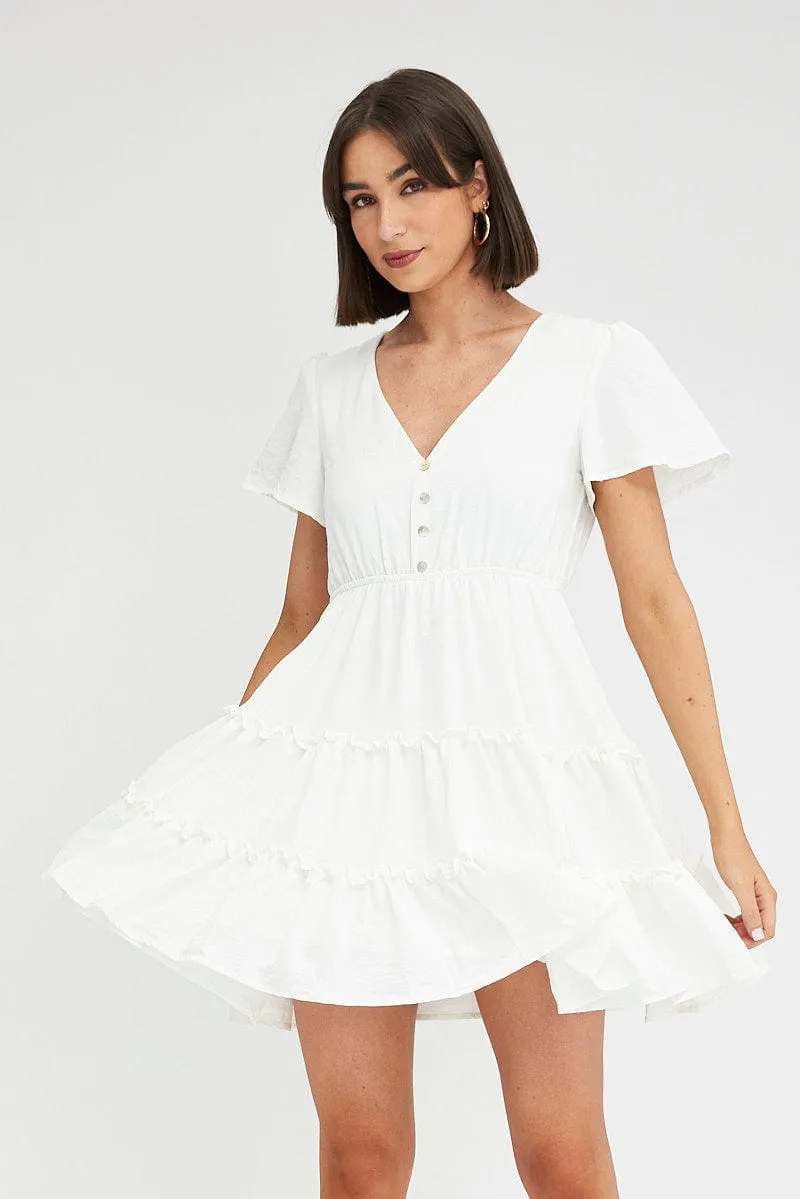 White Fit And Flare Dress Short Sleeve Mini sold by Ally Fashion product image thumbnail 3