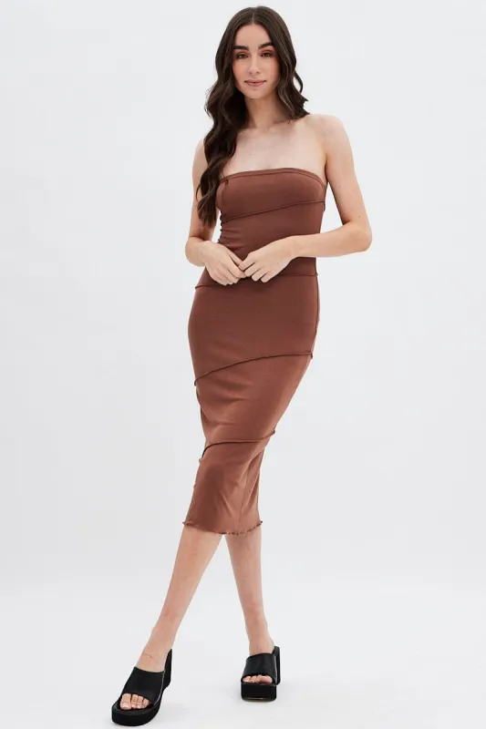 Brown Ribbed Bodycon Midi Dress sold by Ally Fashion