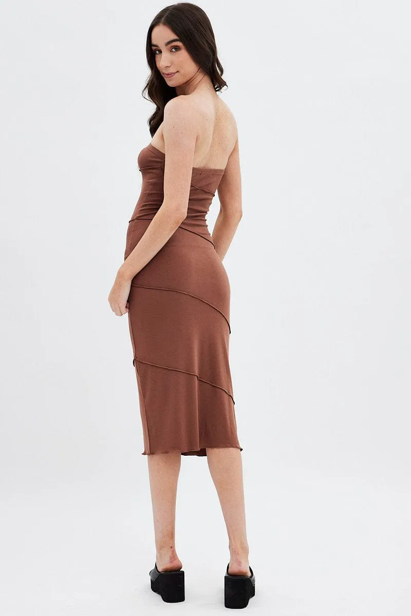 Brown Ribbed Bodycon Midi Dress sold by Ally Fashion product image thumbnail 5
