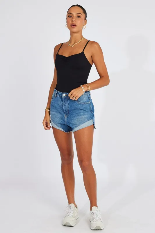 Black Bodysuit Front Ruched Supersoft sold by Ally Fashion