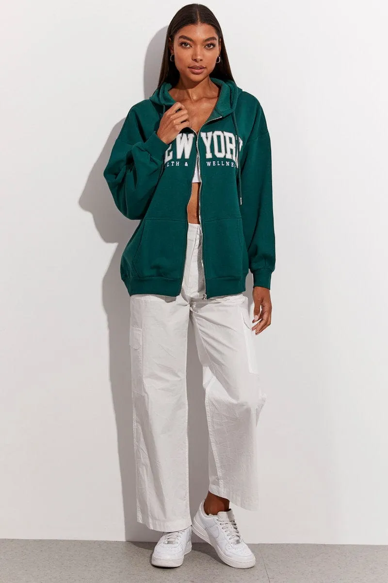 Green Hoodie Zip Long Sleeves Embroidery sold by Ally Fashion product image thumbnail 2