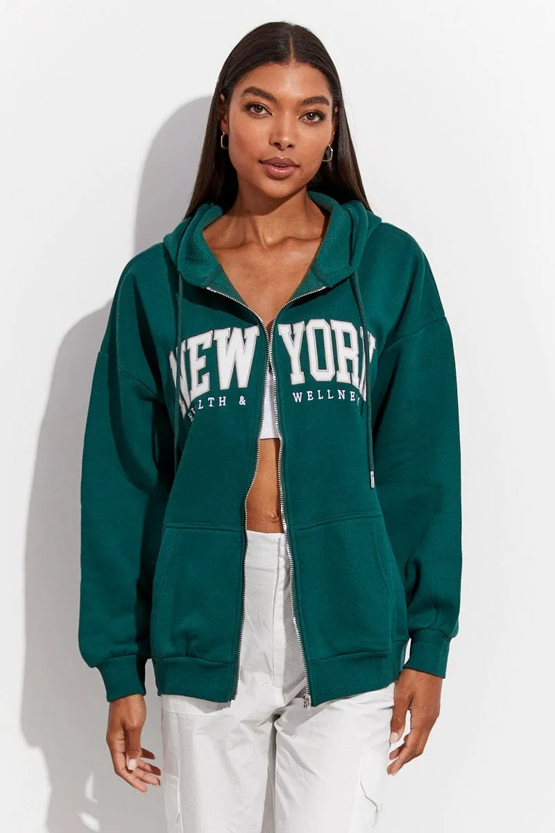 Green Hoodie Zip Long Sleeves Embroidery sold by Ally Fashion product image thumbnail 3