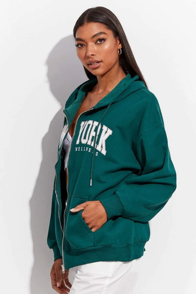 Green Hoodie Zip Long Sleeves Embroidery sold by Ally Fashion product image thumbnail 4
