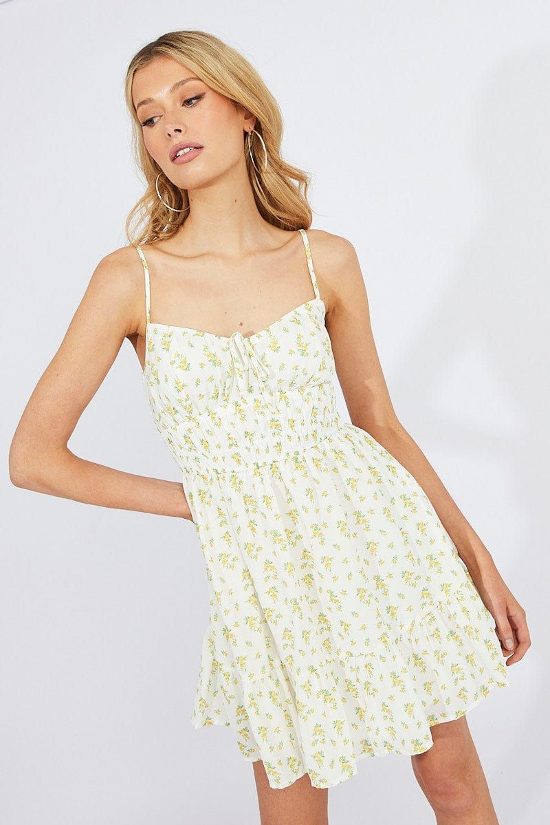 White Ditsy Fit and Flare Sleeveless Dress sold by Ally Fashion product image thumbnail 3