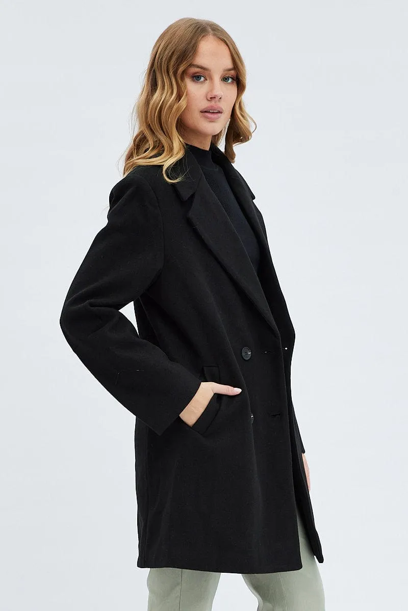 Black Coat Longline Collared Long Sleeve sold by Ally Fashion product image thumbnail 4