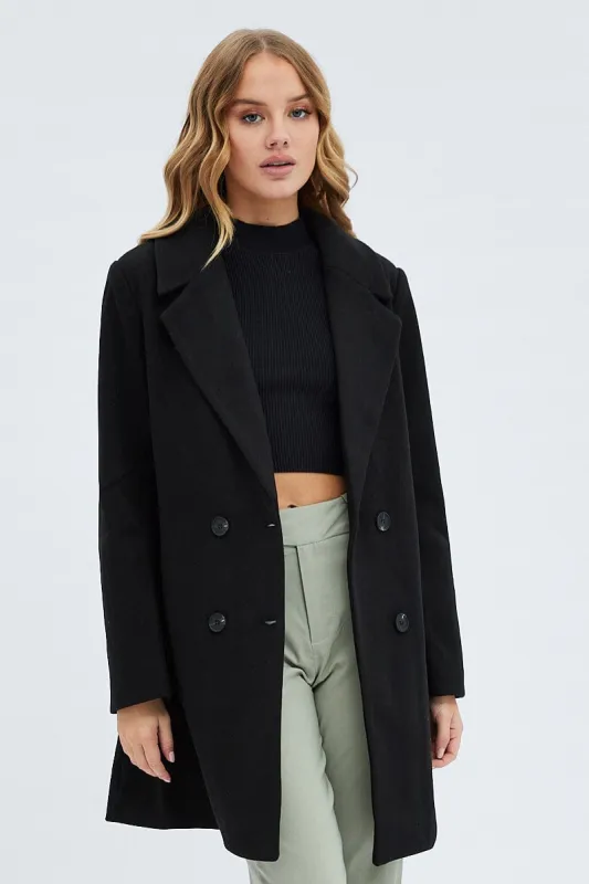 Black Coat Longline Collared Long Sleeve sold by Ally Fashion