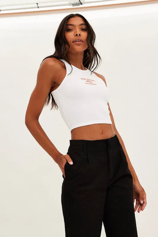 White Graphic Tank Palm Springs Crop sold by Ally Fashion