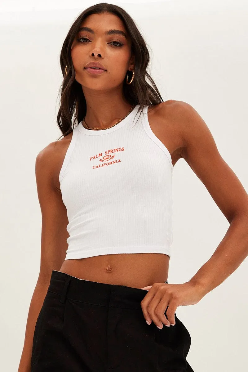 White Graphic Tank Palm Springs Crop sold by Ally Fashion product image thumbnail 3