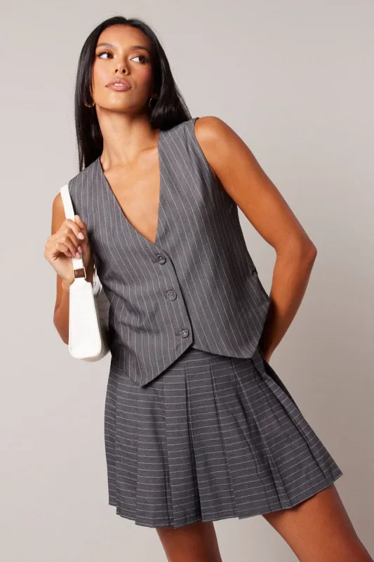 Grey Stripe Tennis Skirt Pleated Mini sold by Ally Fashion