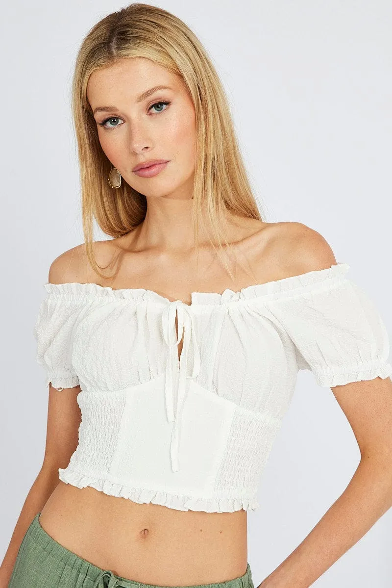 White Ruched Top Short Sleeve sold by Ally Fashion product image thumbnail 2