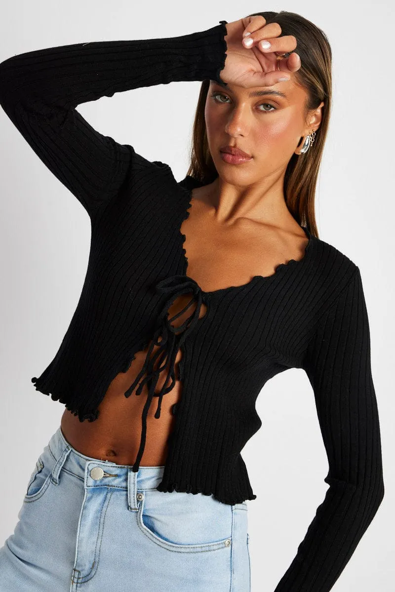 Black Tie Up Cardigan Long Sleeve sold by Ally Fashion