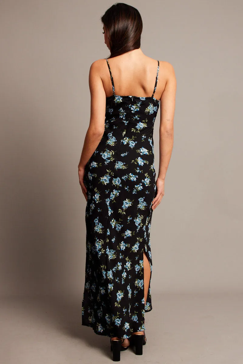 Black Floral Midi Dress Gathering Bust Sleeveless sold by Ally Fashion product image thumbnail 4