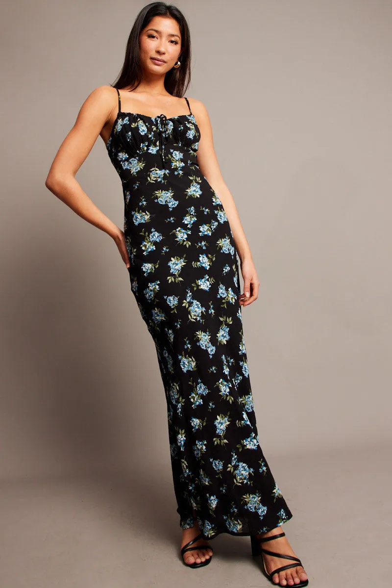 Black Floral Midi Dress Gathering Bust Sleeveless sold by Ally Fashion