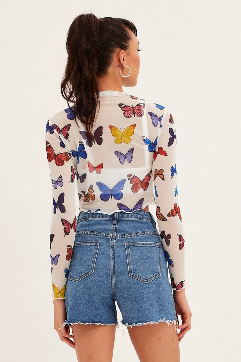 White Mesh Long Sleeve Crop Top sold by Ally Fashion product image thumbnail 5